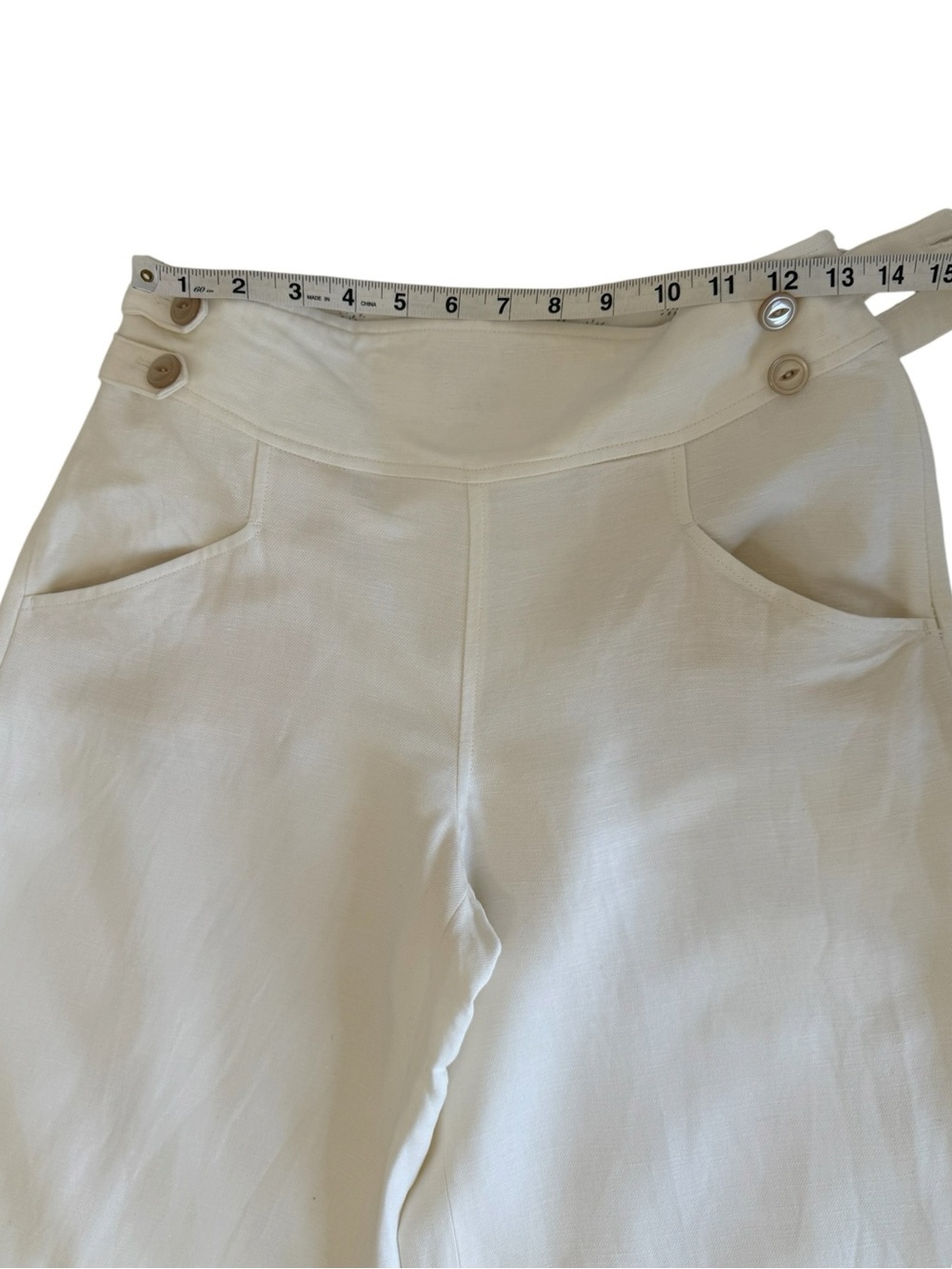 Anthropologie Elevenses Off White Linen Rayon Wide Leg Pants 4 Minimalist Chic - Picture 11 of 13